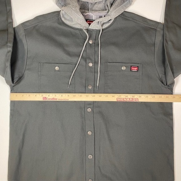 Wrangler Workwear Mens L/G Hooded Shirt Jacket Button Up Gray Long Sleeve‎ - Picture 3 of 8